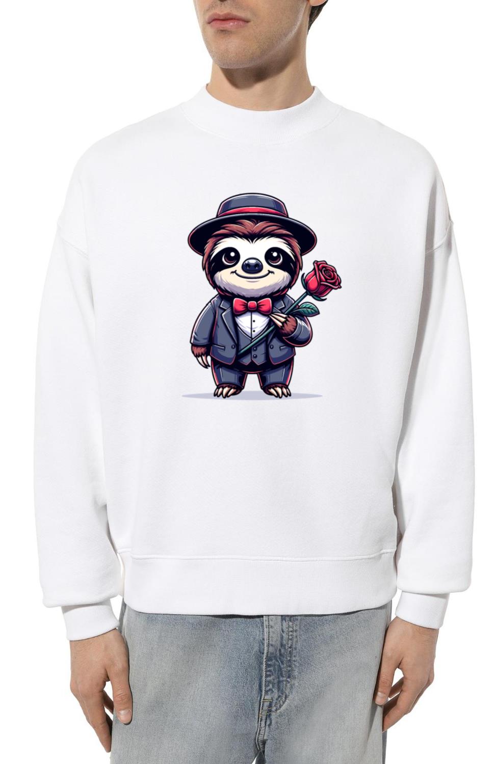 Cartoon Sloth as a Gentleman with a Rose - Unisex Sweatshirt