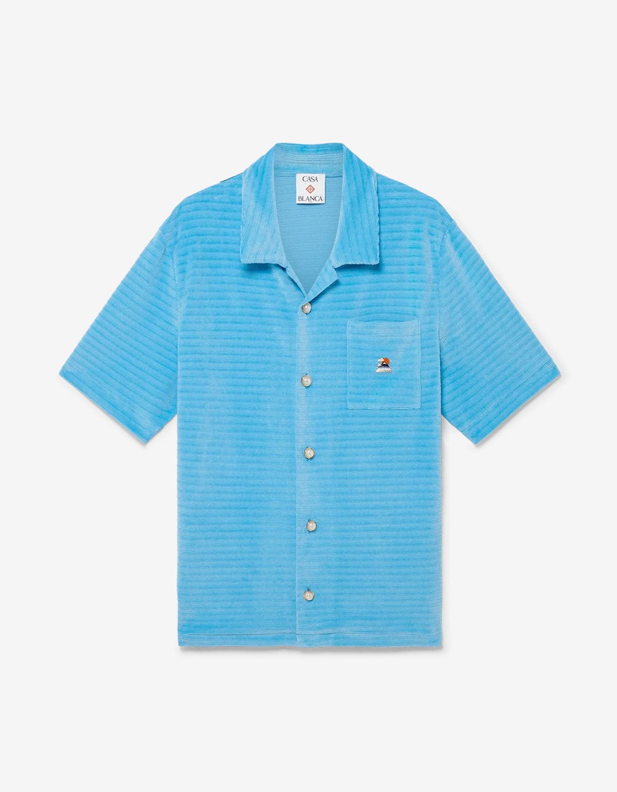 Casablanca Blue Velour Stripe Short Sleeve Shirt