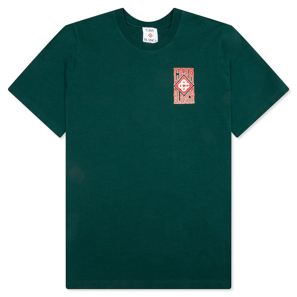 Casablanca Gothic Stacked Logo Screen Printed T-Shirt - Green