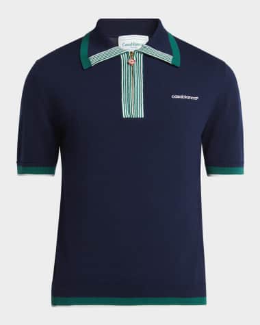 CASABLANCA Men's Knit Tennis Polo Shirt Navy