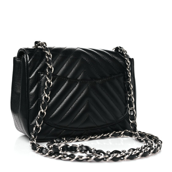 Caviar Chevron Quilted Mini Square Flap Black - Image 3