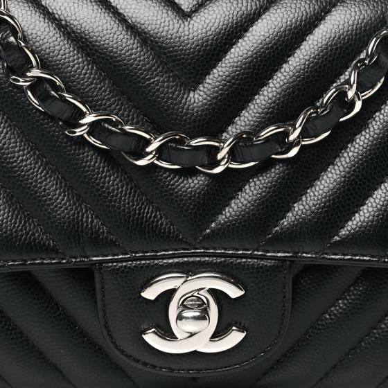 Caviar Chevron Quilted Mini Square Flap Black - Image 8