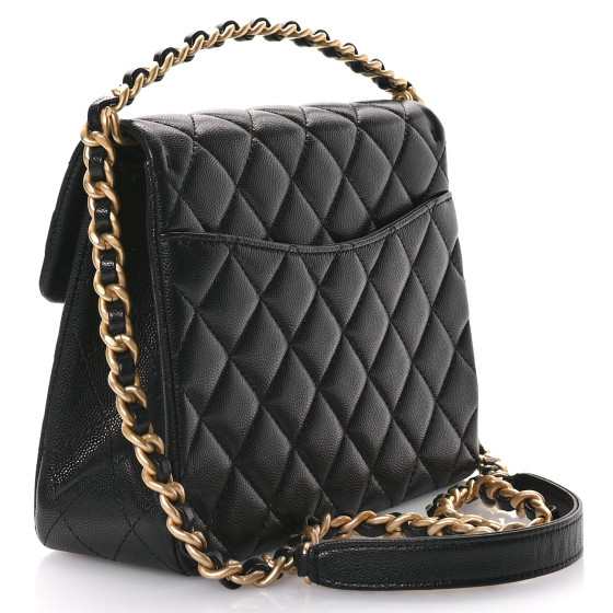 Caviar Quilted 31 Rue Cambon Top Handle Flap Black - Image 3