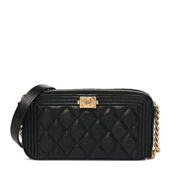 Caviar Quilted Small Boy Clutch With Chain Black