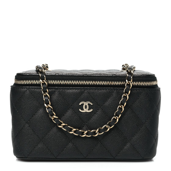 Caviar Quilted Small Vanity Case With Chain Black