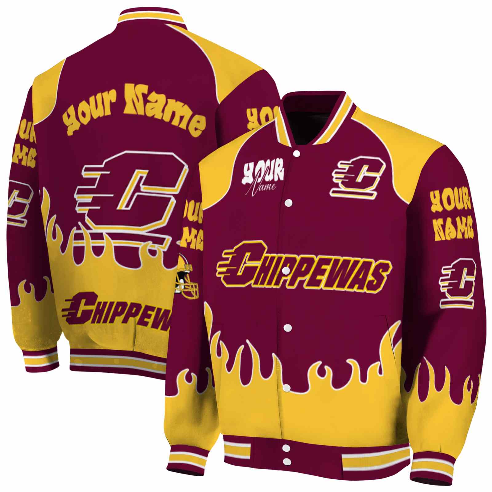 Central Michigan Chippewas Fire Graphic Maroon NCAA Jacket Personalized For Football Fans