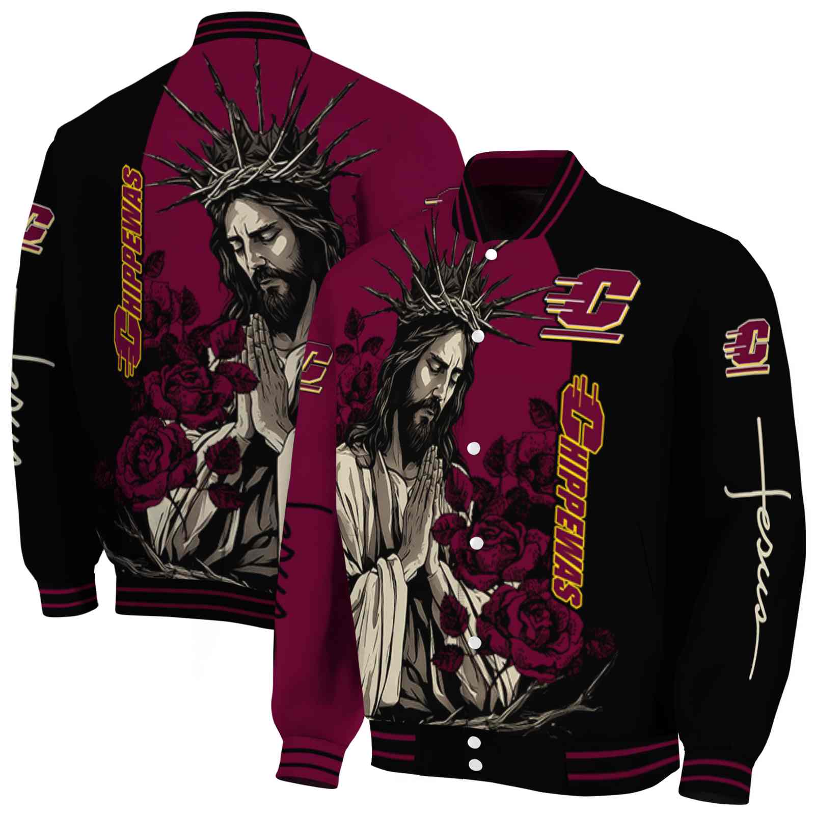 Central Michigan Chippewas NCAA Hands In Prayer Maroon Black Jacket Custom Gift For Sport Team Fans 