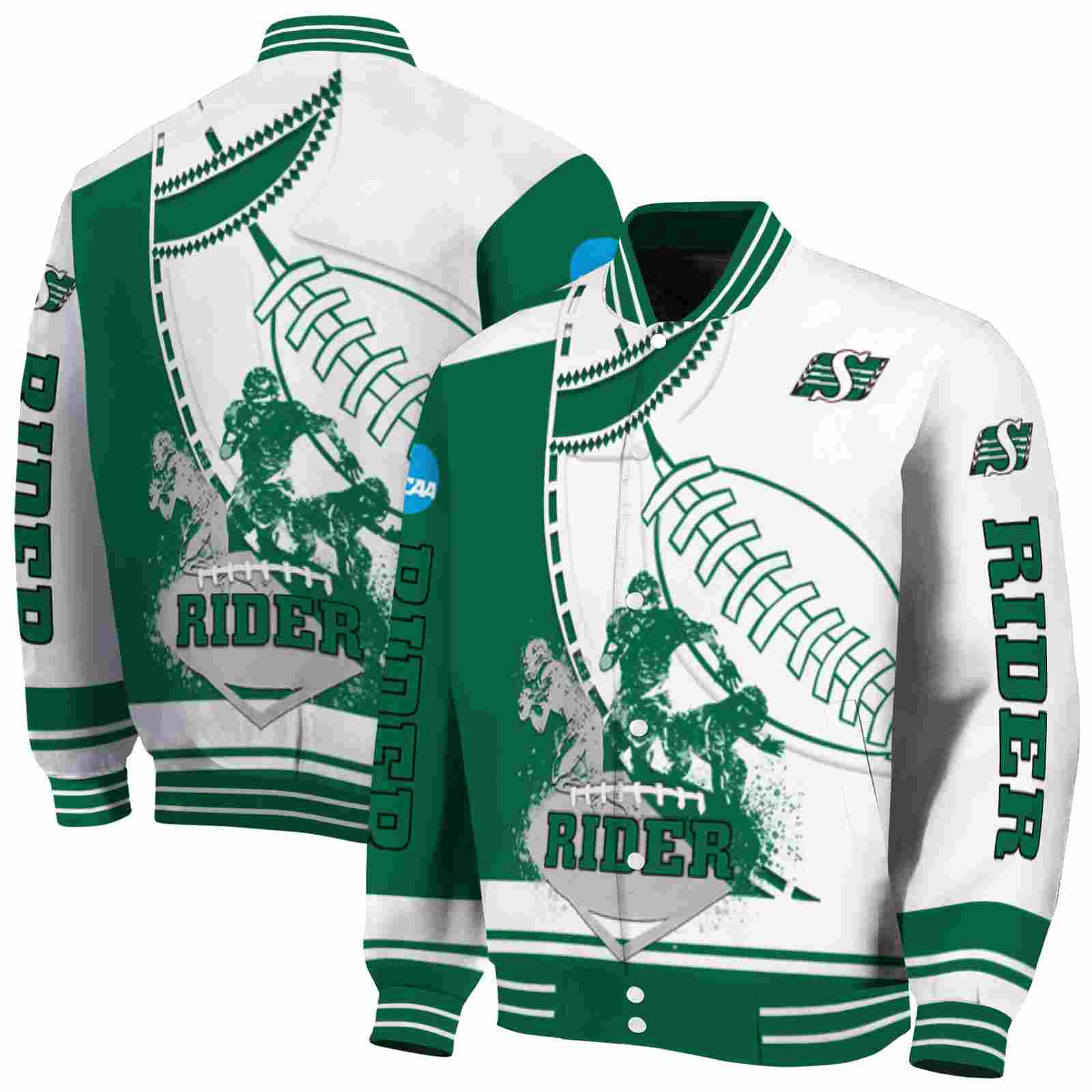 CFL Saskatchewan Roughriders Baseball Stitching White Custom Baseball Jacket Sport Fans Gear