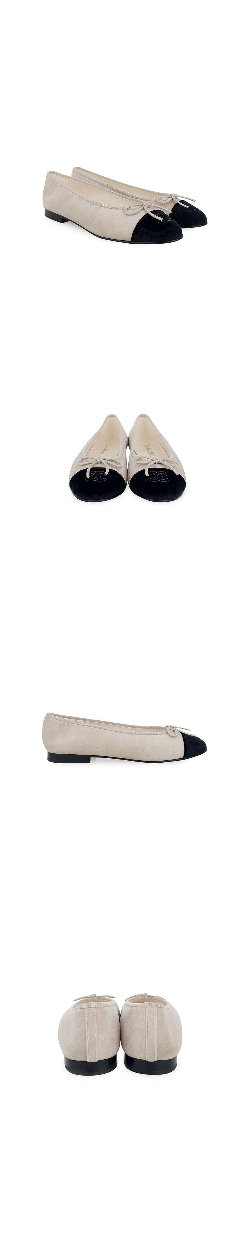 CHANEL Ballerina Flats Size 37.5 Ivory/Black 21A 5ET0689