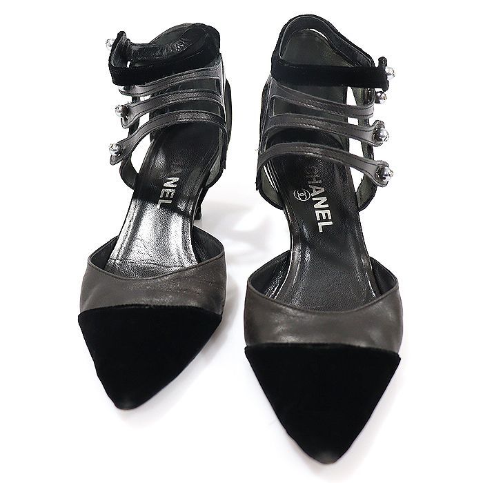 CHANEL Black Leather Suede CC Logo Pearl Strap Women's Sandals 36 CO81051CH