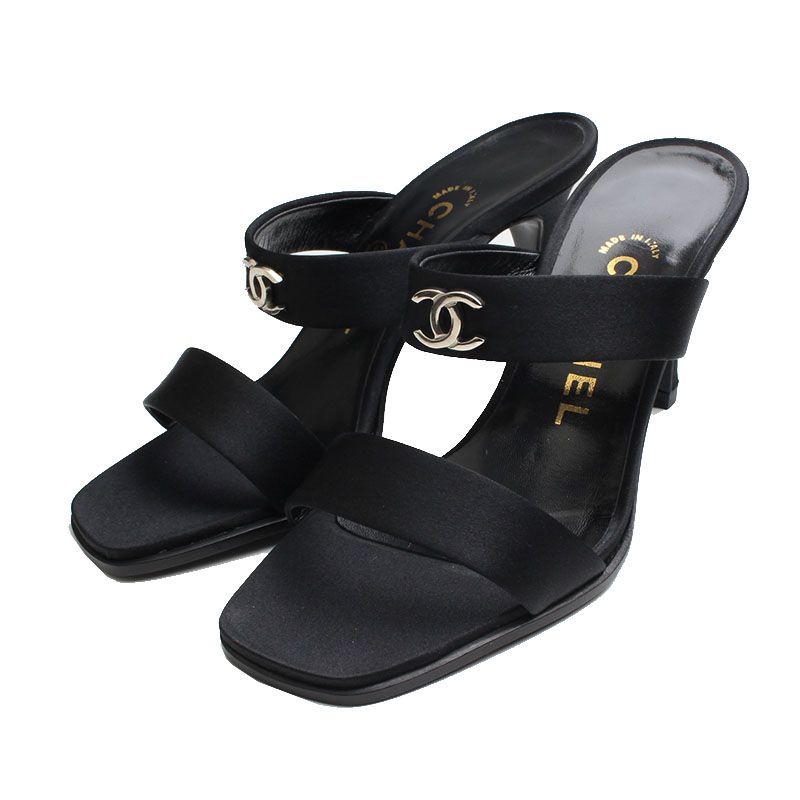CHANEL Black Satin Mule Slipper 35 SKU-230