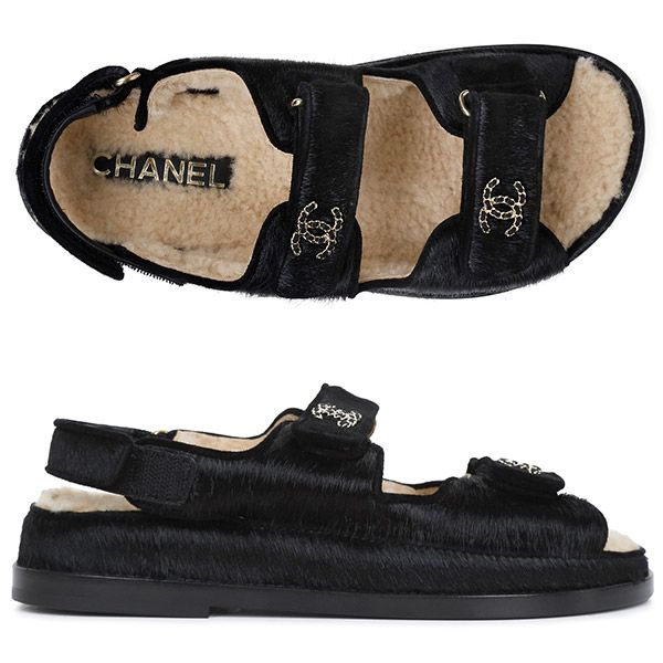 CHANEL Black Velvet Velcro Shearing Strap Sandal | G35927 00086