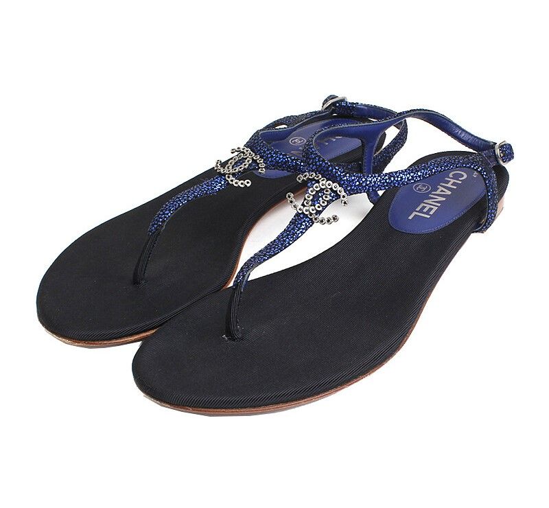 CHANEL Blue Logo Cooking Sandals 38 C SKU