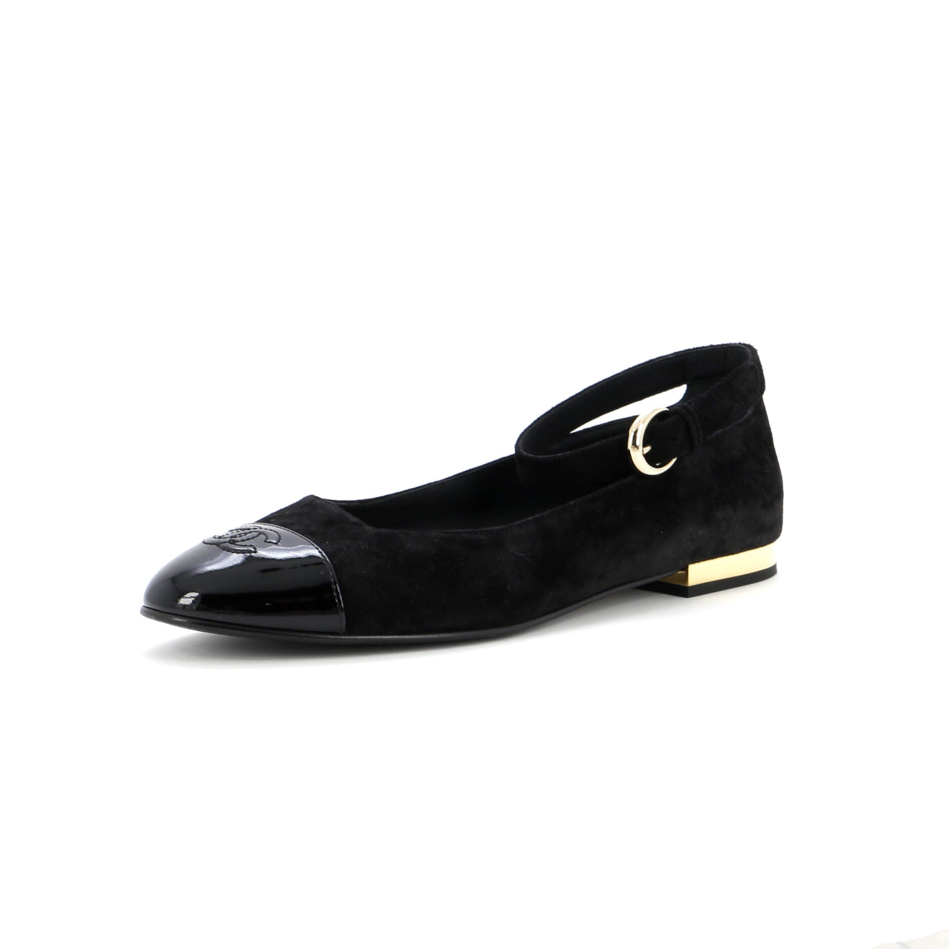 CHANEL CC Cap Toe Mary Jane Flats Suede with Patent