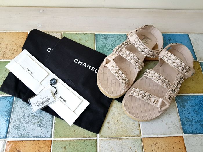 CHANEL Chain Velcro Sandals Size 37 SKU
