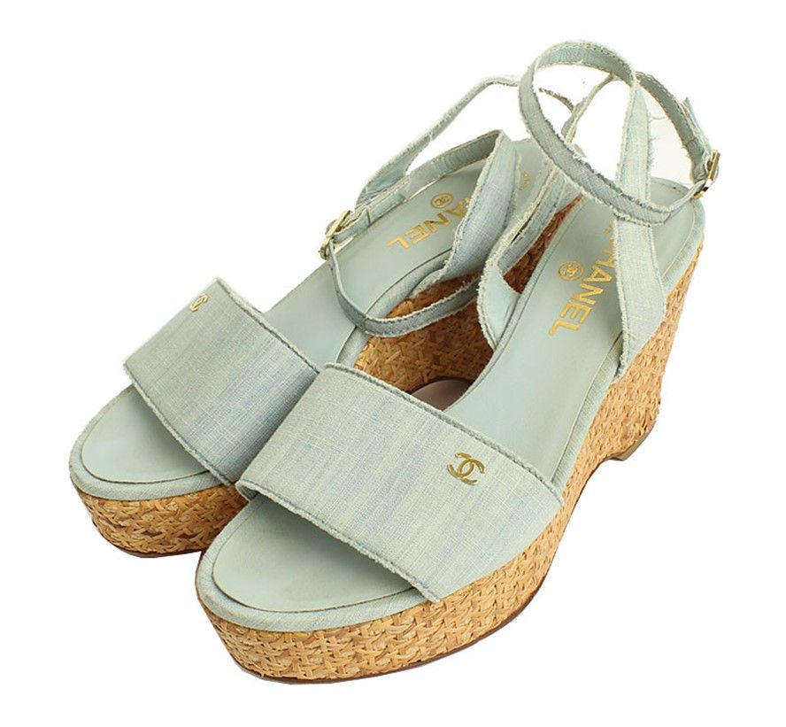 CHANEL Denim Weaving Wedge Sandals 37 SKU