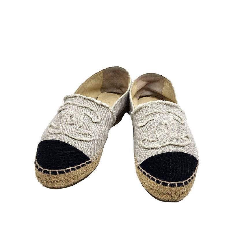 CHANEL Gray CC Logo Tweed Espadrilles G29762 36