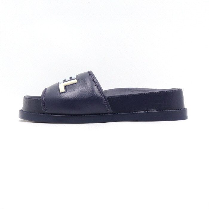 CHANEL Lettering Logo Navy Leather Women's Sandal Slippers G38933