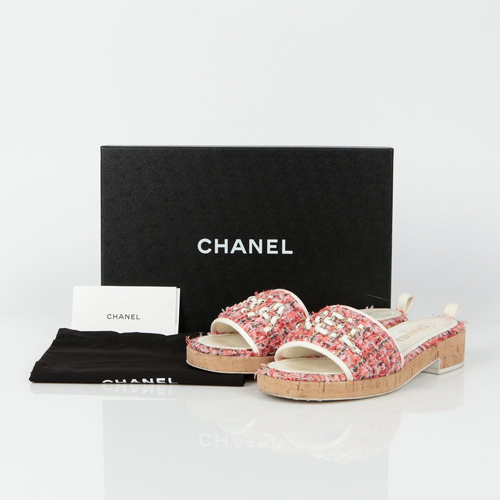 CHANEL Logo Mule Slipper Size 37.5 G34826