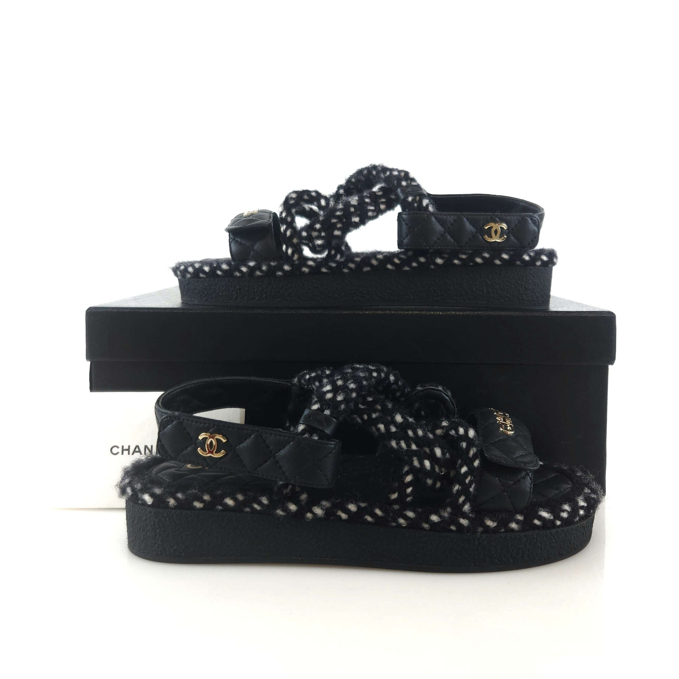 CHANEL Logo Rope Strap Velcro Sandals G35689 7243