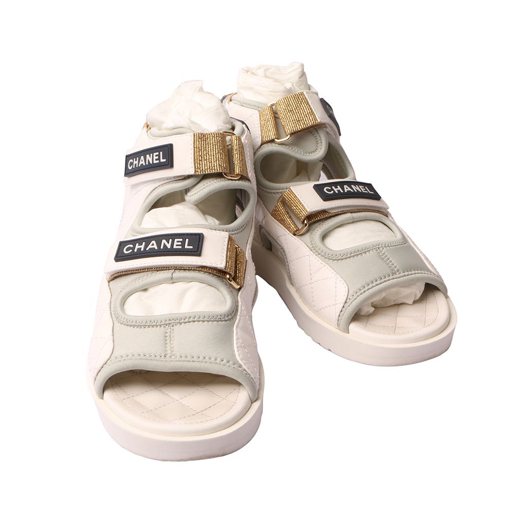 CHANEL Logo Velcro High-Top Sandals 37/ G37231