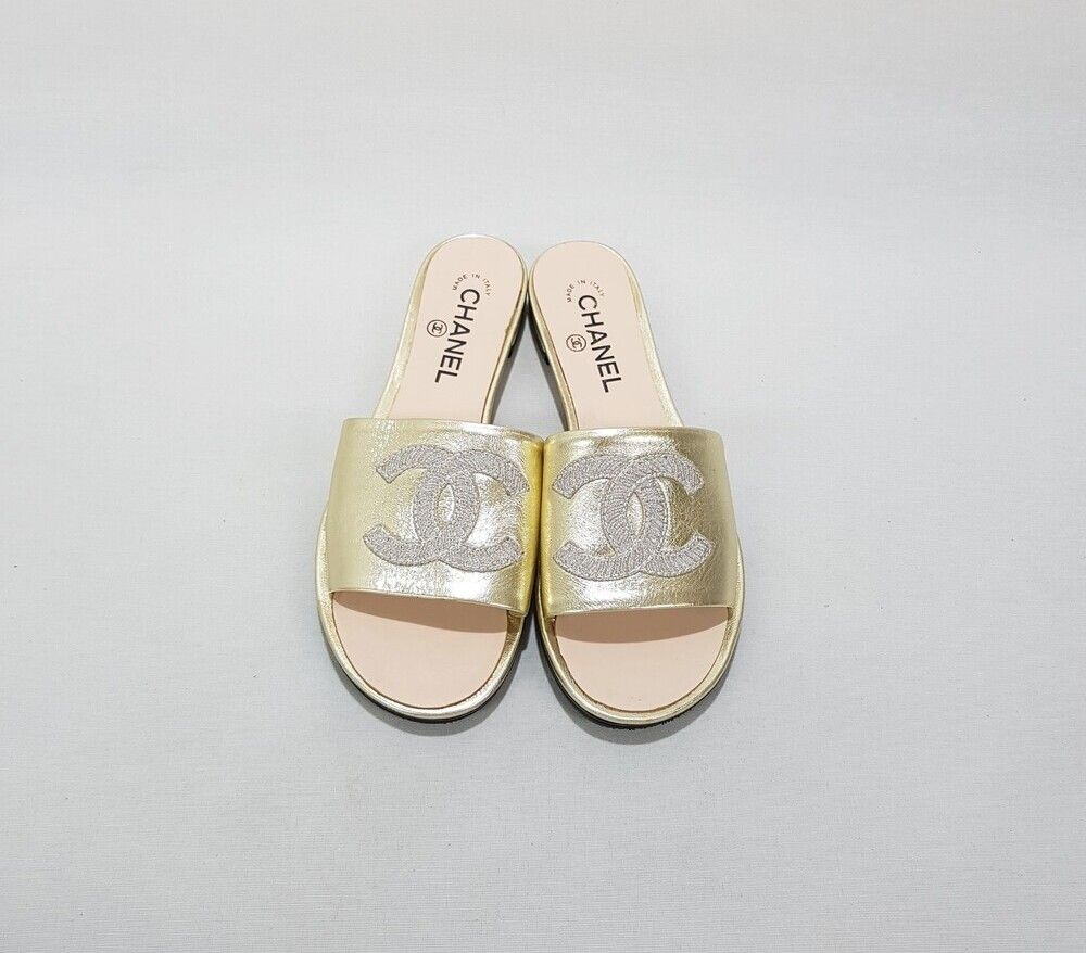 CHANEL Metallic CC Logo Slippers SKU001