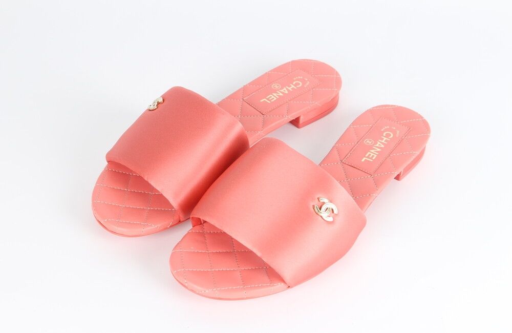 CHANEL Pink Satin Mules with CC Logo 37.5 SKU