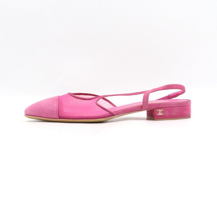CHANEL Pink Two-Tone Slingback Gold CC Women's Shoes G31319