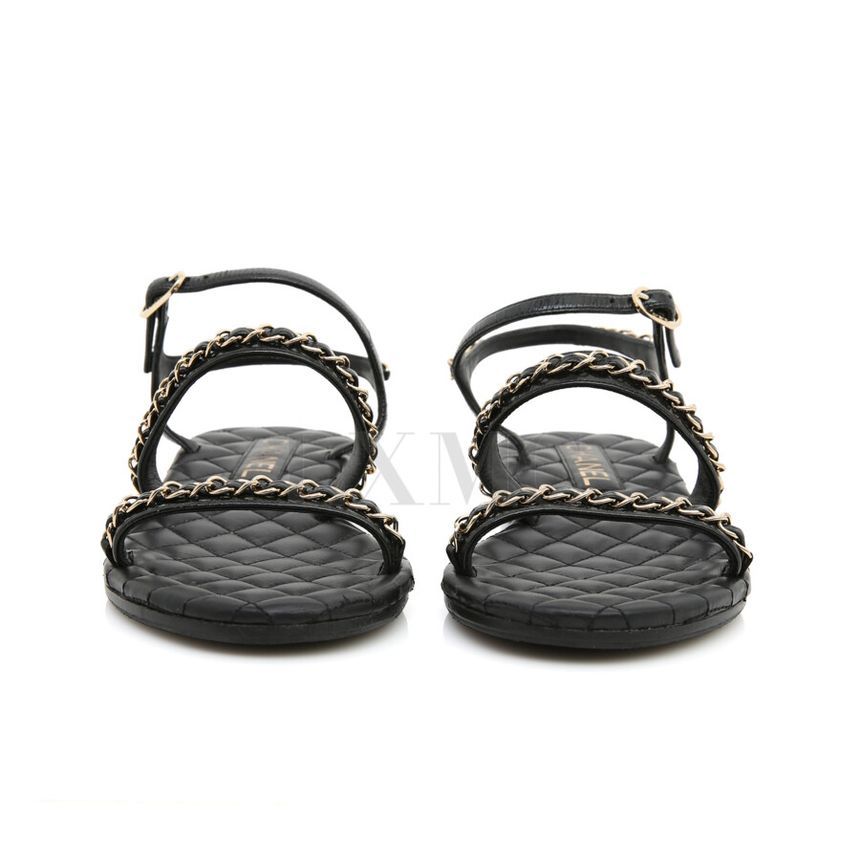 CHANEL Quilted Black Chain Sandals Slipper G36934
