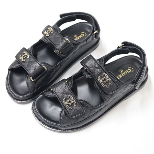 CHANEL Velcro Sandals with CC Logo Black G35927