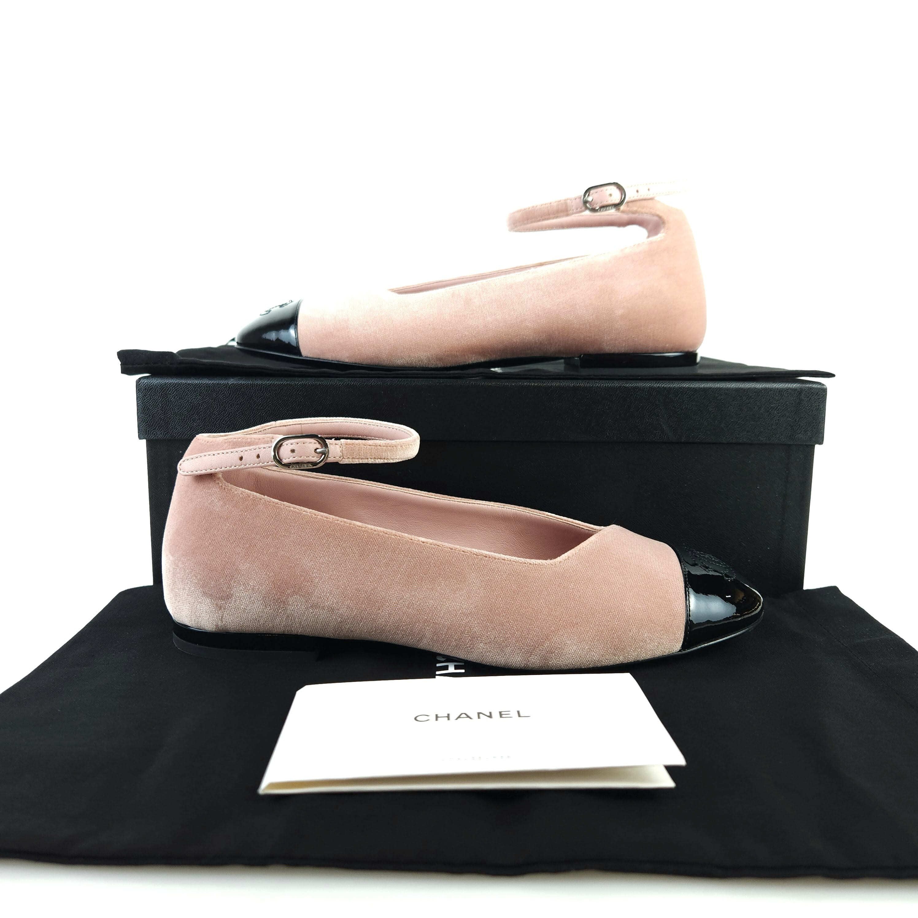 CHANEL Velvet Mary Jane Ballet Flat Shoes G45072 9093