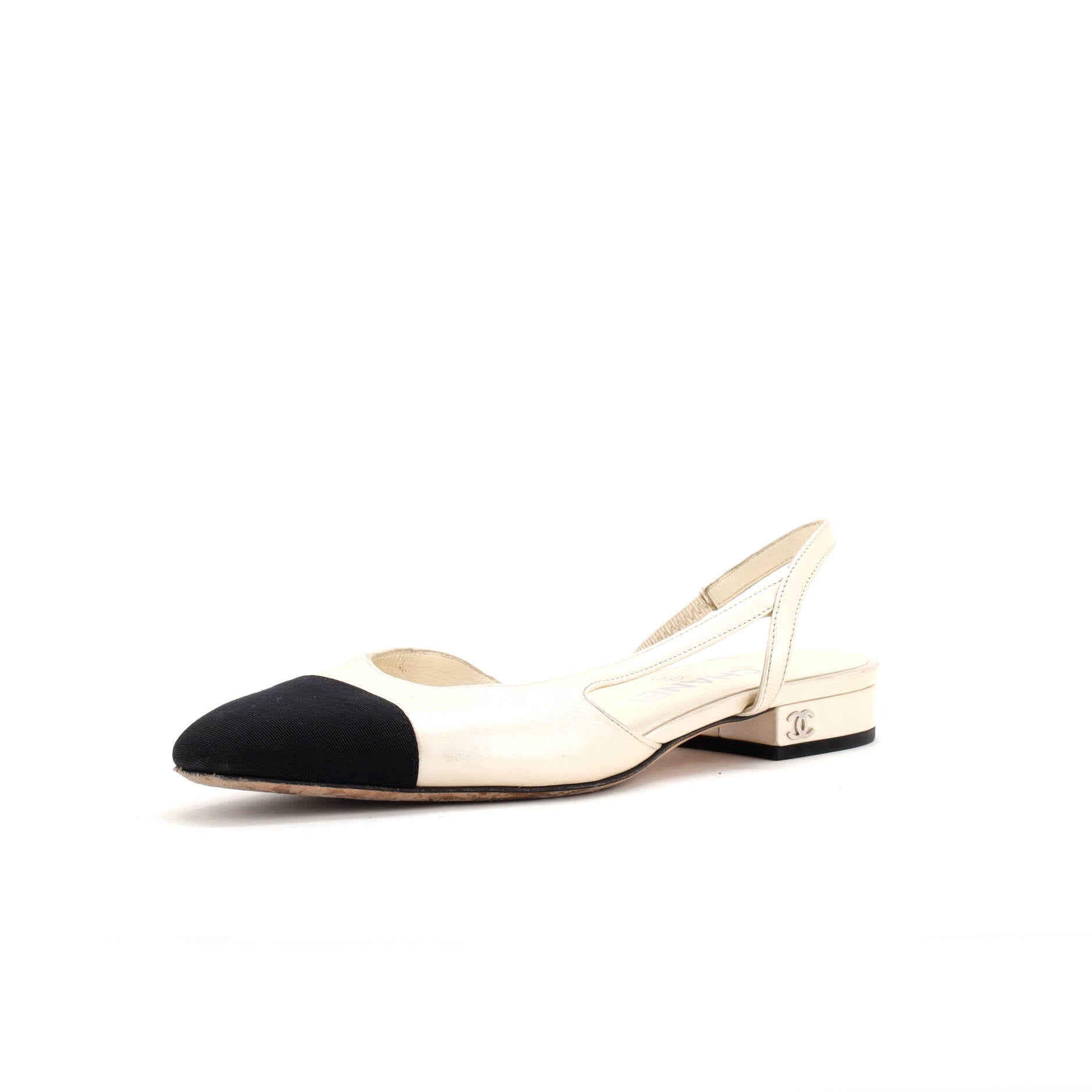 CHANEL Women's Cap Toe CC Slingback Flats Leather