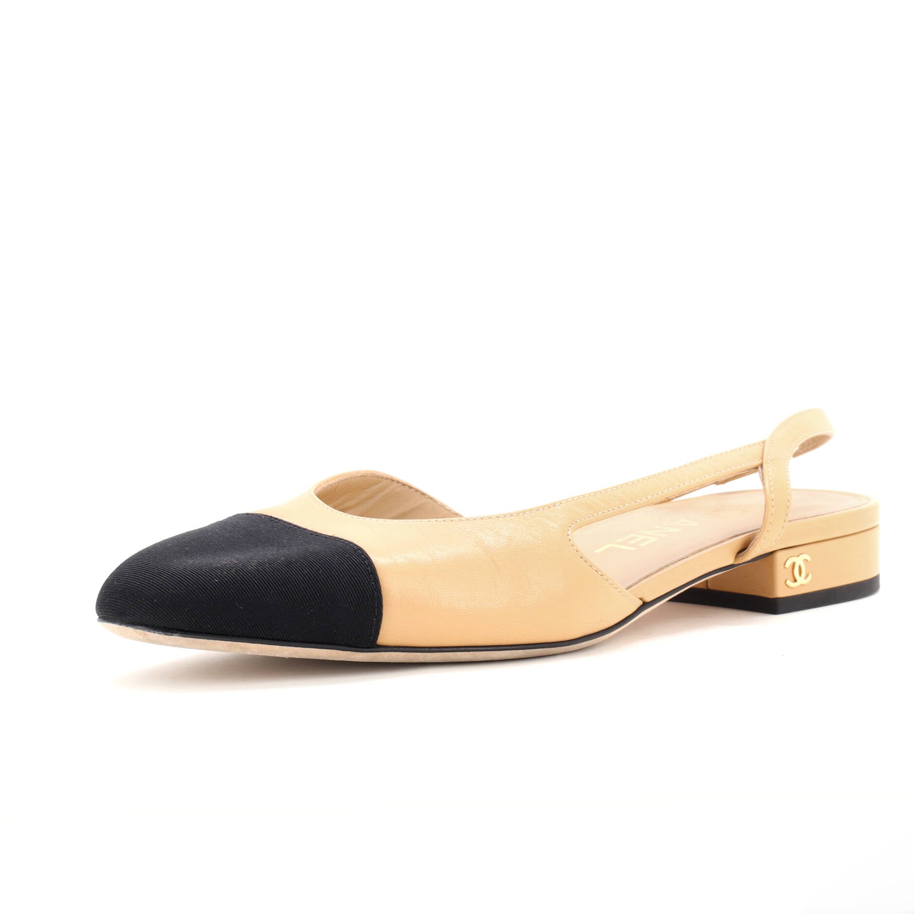CHANEL Women's Cap Toe CC Slingback Flats Leather