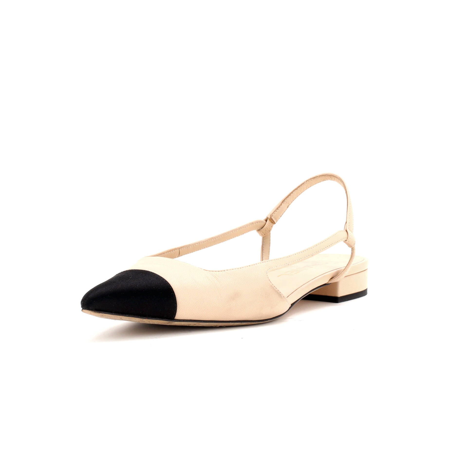 CHANEL Women's Cap Toe CC Slingback Flats Leather