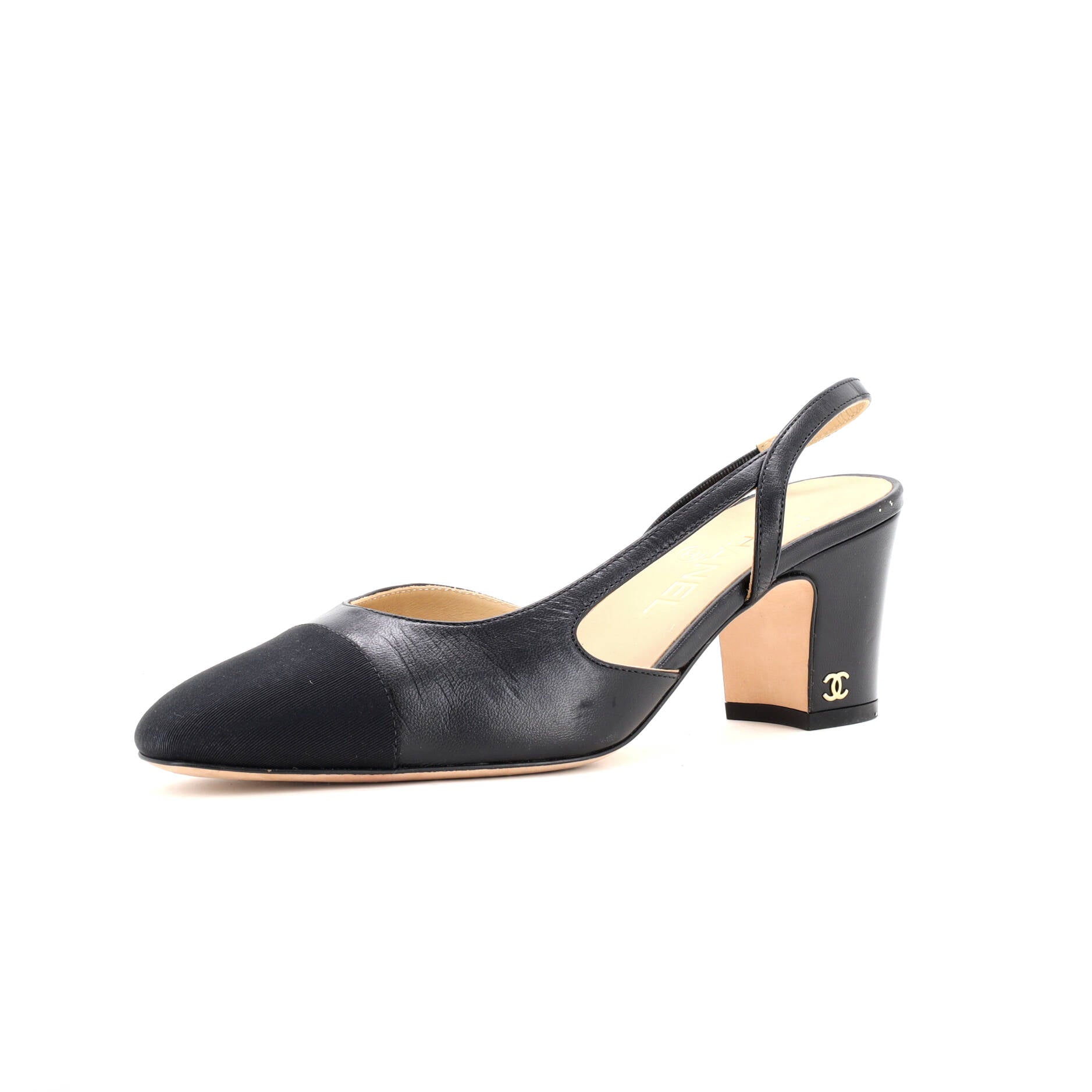 CHANEL Womens Cap Toe Slingback Pumps Leather