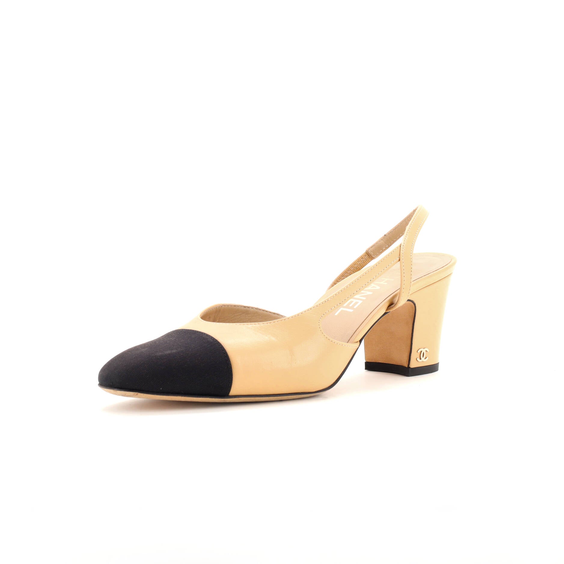 CHANEL Womens Cap Toe Slingback Pumps Leather