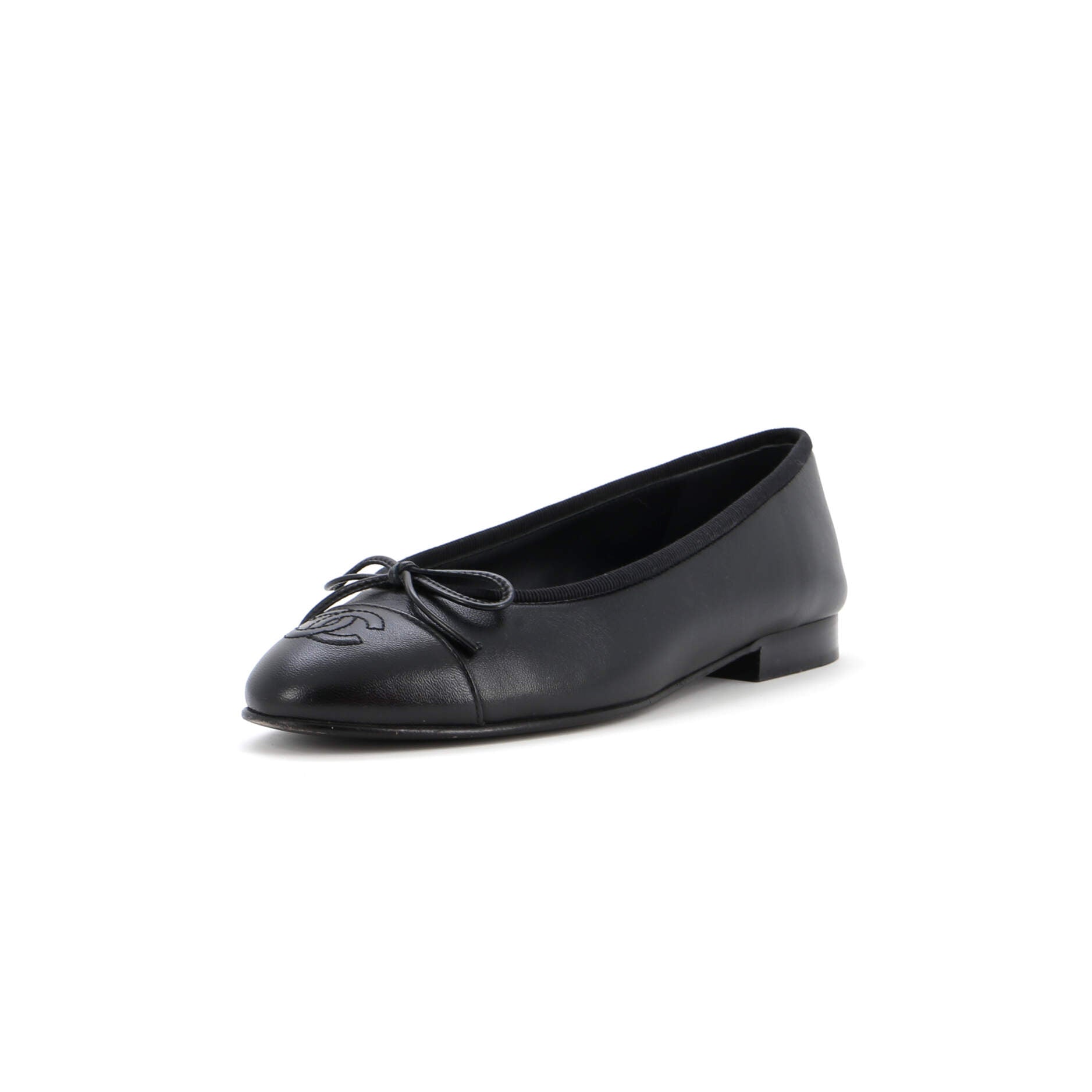 CHANEL Women's CC Cap Toe Bow Ballerina Flats Leather