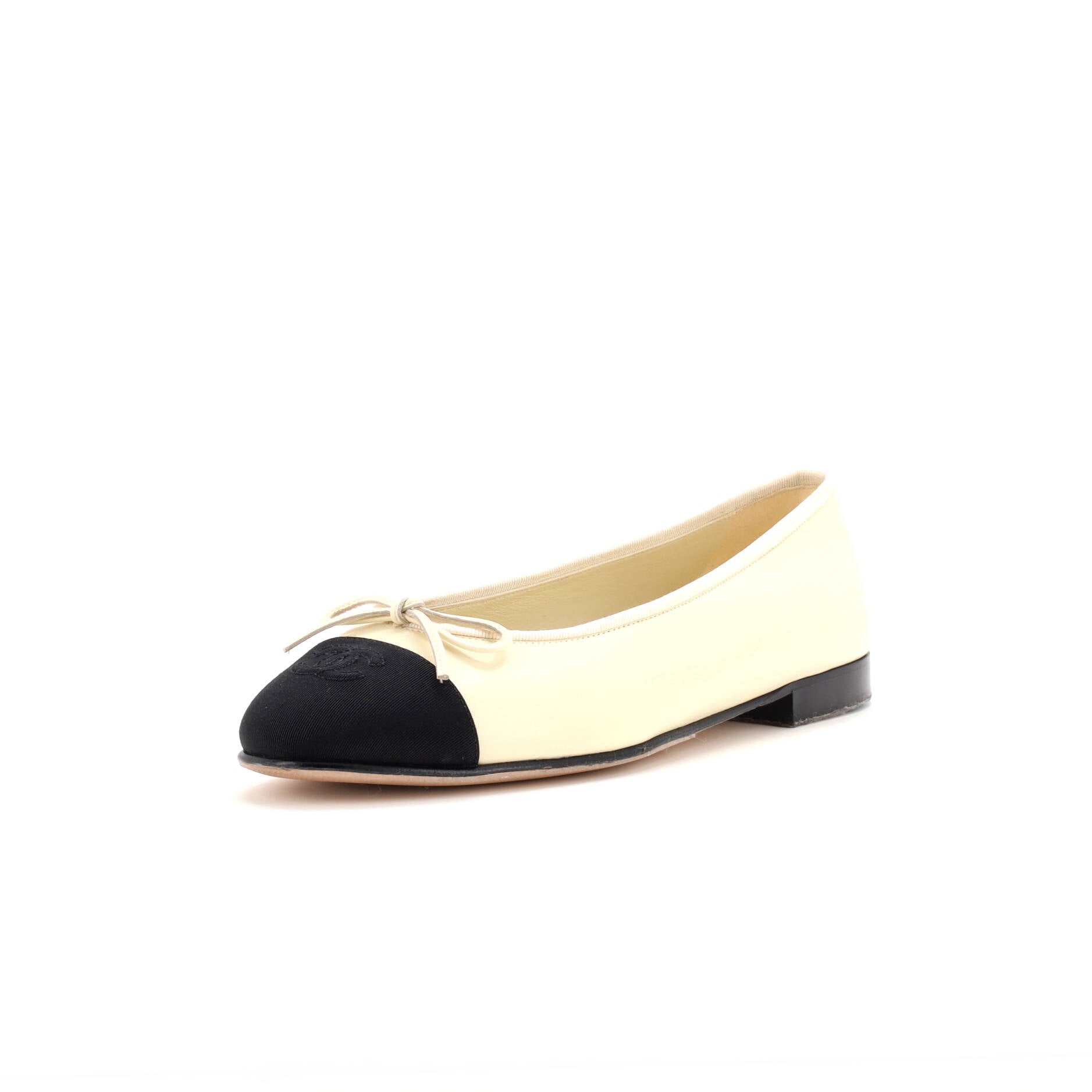 CHANEL Women's CC Cap Toe Bow Ballerina Flats Leather