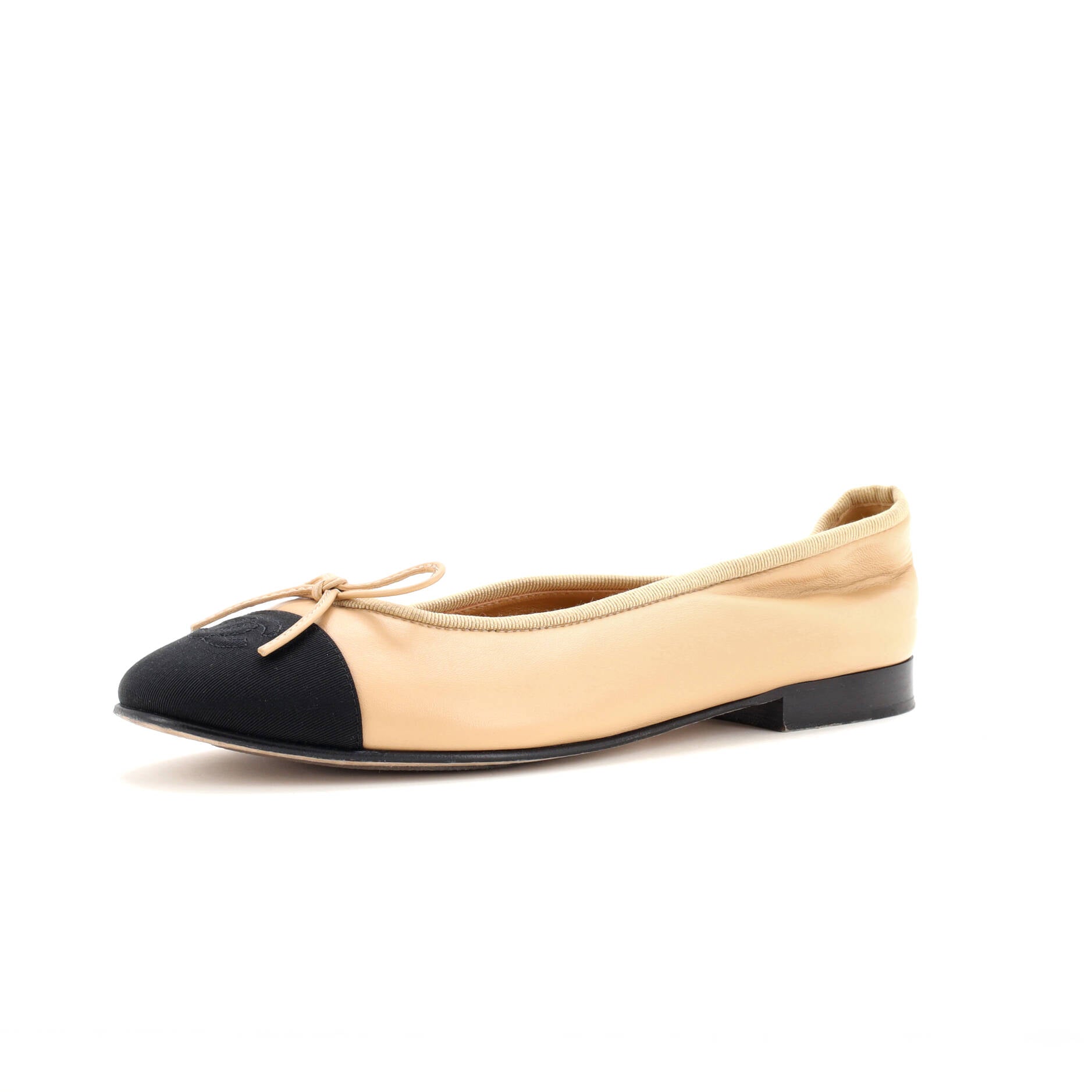 CHANEL Women's CC Cap Toe Bow Ballerina Flats Leather