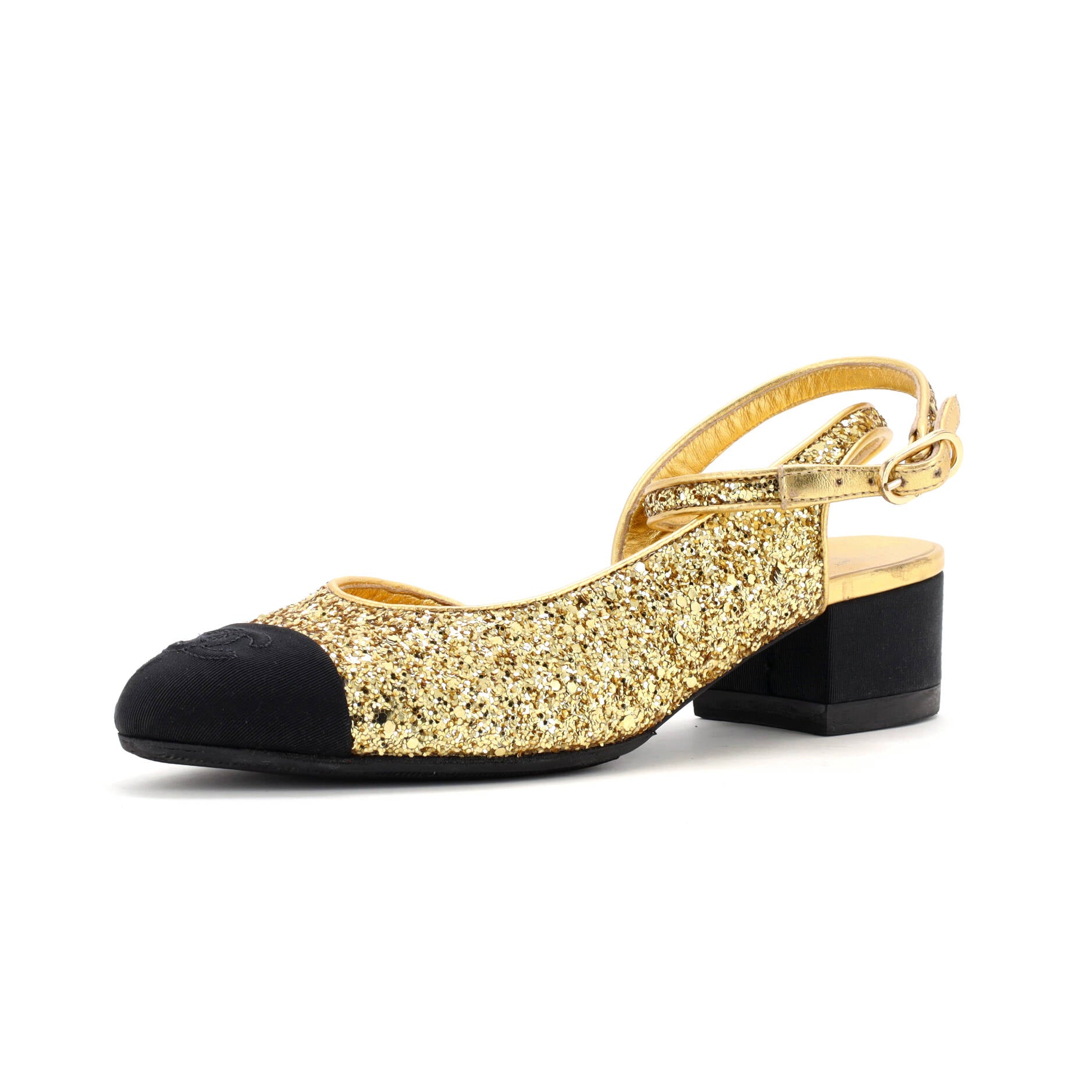 CHANEL Women's CC Cap Toe Slingback Pumps Glitter