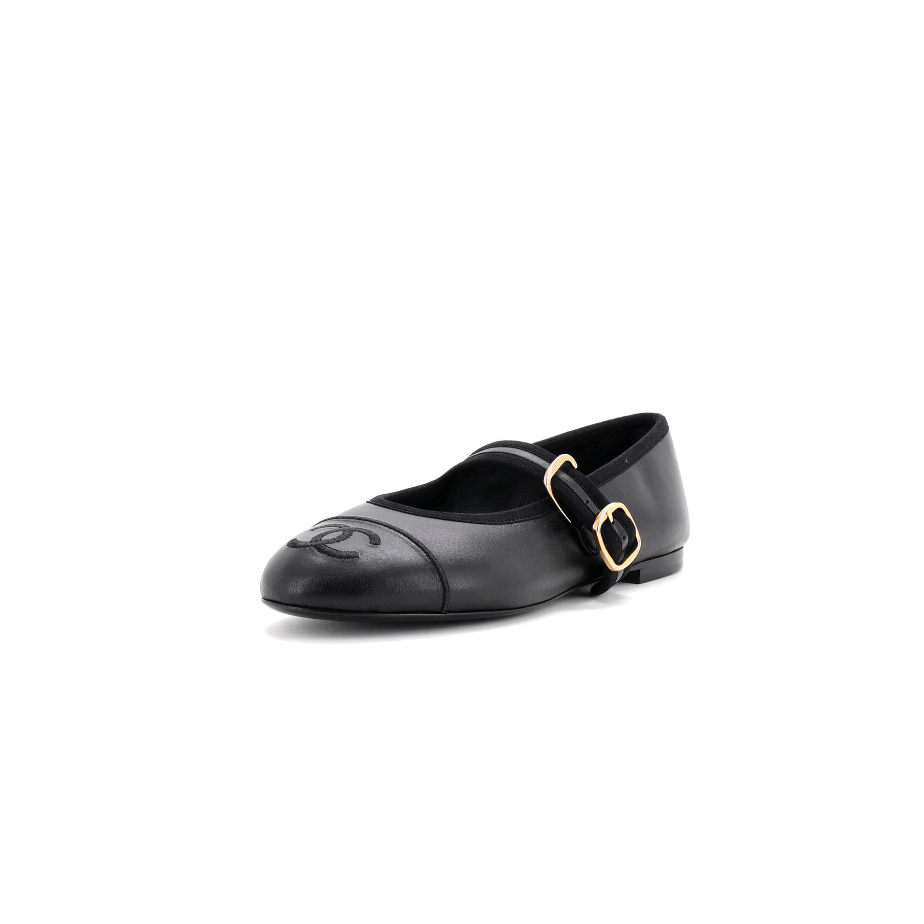 CHANEL Women's CC Mary Jane Flats Embroidered Leather
