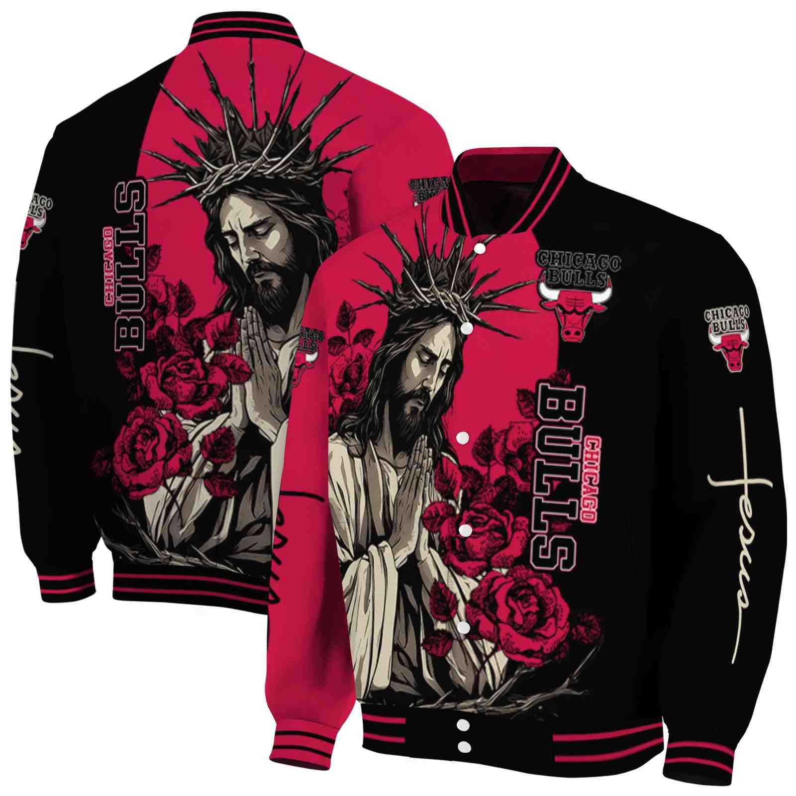 Chicago Bulls NBA Hands In Prayer Red Black Jacket Custom Gift For Sport Team Fans 