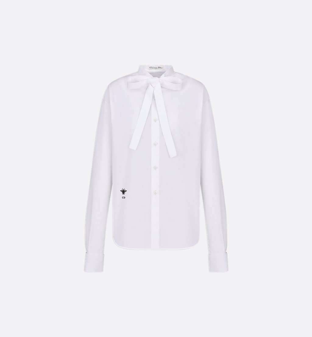 CHRISTIAN DIOR, Dior Dior Ascot Blouse White Cotton Poplin
