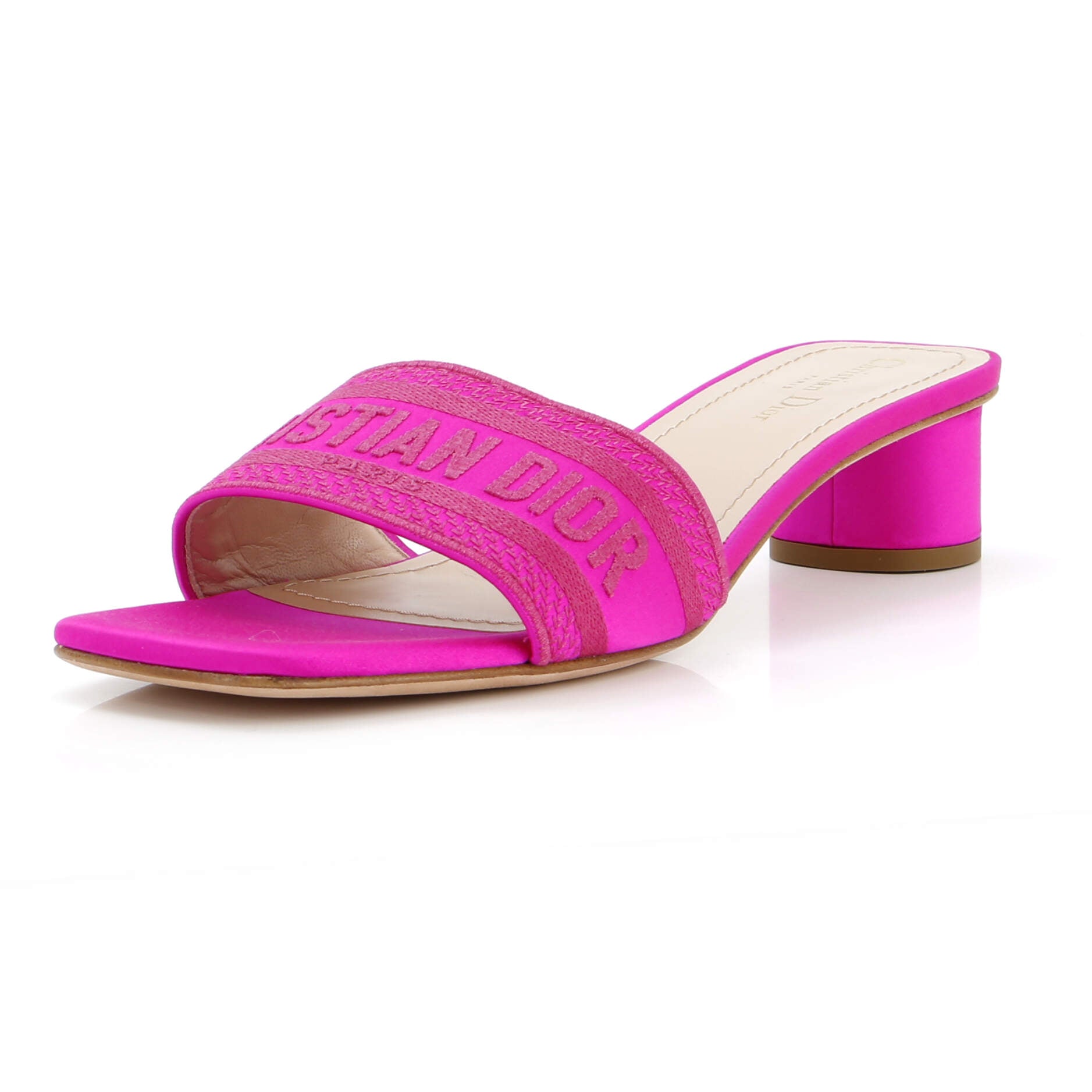 CHRISTIAN DIOR, Dior Women's Dway Block Heeled Sandals Embroidered Satin