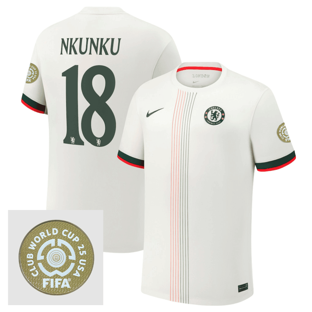 Christopher Nkunku 18 Chelsea 2025/26 FIFA Club World Cup 25 USA Patch Away Men Jersey - White