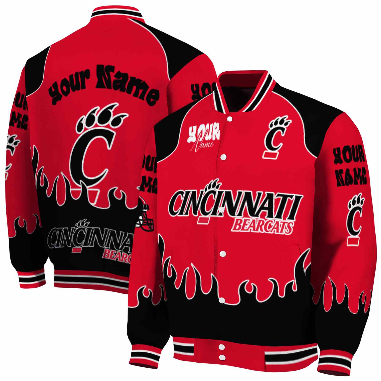 Cincinnati Bearcats Fire Graphic Red NCAA Jacket Personalized For Football Fans