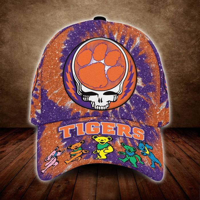 Clemson Tigers Grateful Dead Band 3D Baseball Cap Purple Orange CNI394