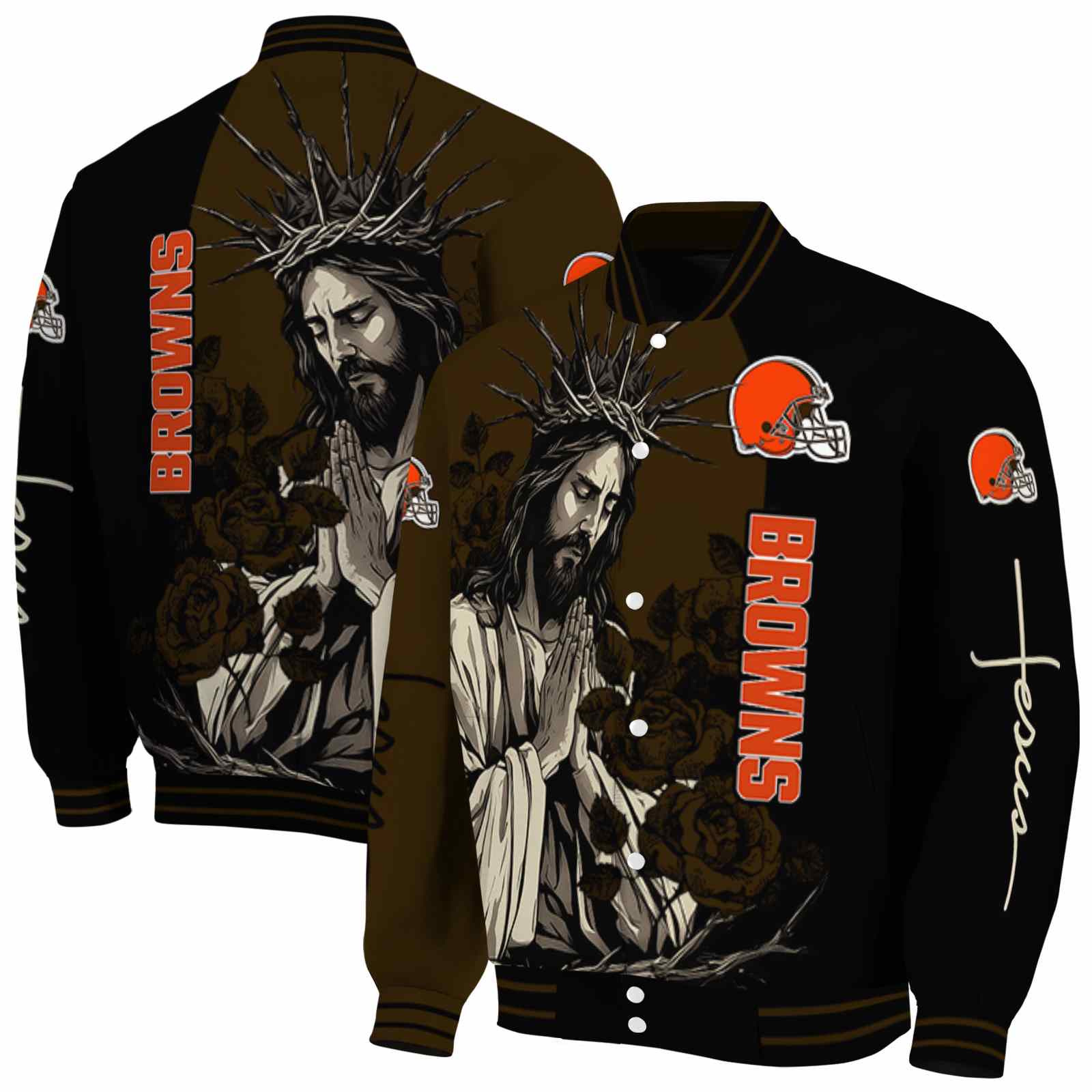 Cleveland Browns NCAA Hands In Prayer Brown Black Jacket Custom Gift For Sport Team Fans 