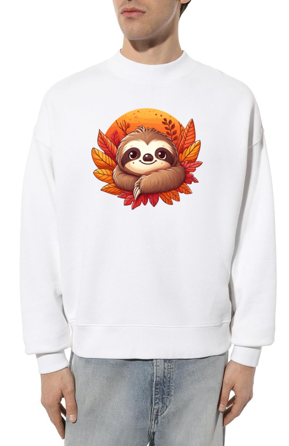 Cozy Autumn_ Cute Sloth Amidst Colorful Leaves - Unisex Sweatshirt
