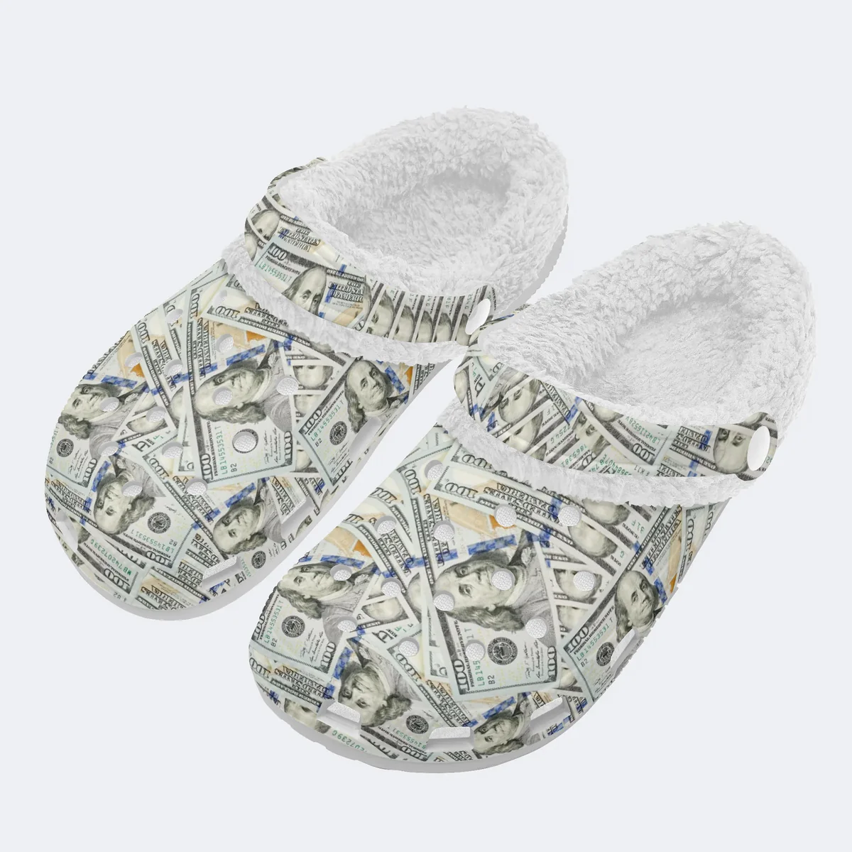 Creative Idea Sandals Dollar Bills Fleece Lined Clogs For That Bestie!